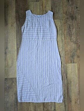 Vanessa Zani 100% Linen Purple Striped Dress Size Medium Made In Italy